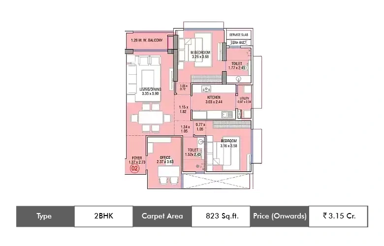 2 BHK-823 Sq.ft.