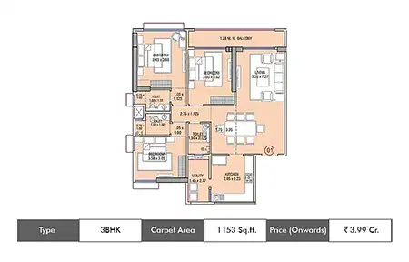 3 BHK-1153 Sq.ft.