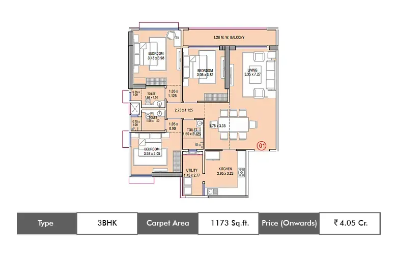 3 BHK-1173 Sq.ft.
