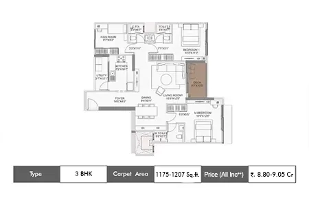 3 BHK 1204 - 1207 SqFt