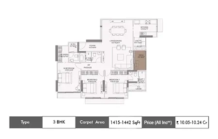 3 BHK 1415 - 1442 SqFt