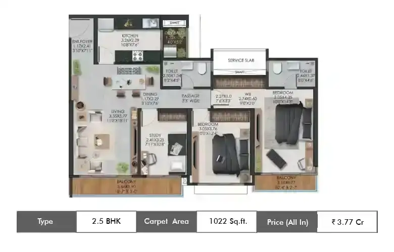 2.5 BHK-1022 Sq.ft.