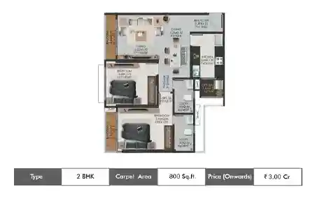 2 BHK-800 Sq.ft.