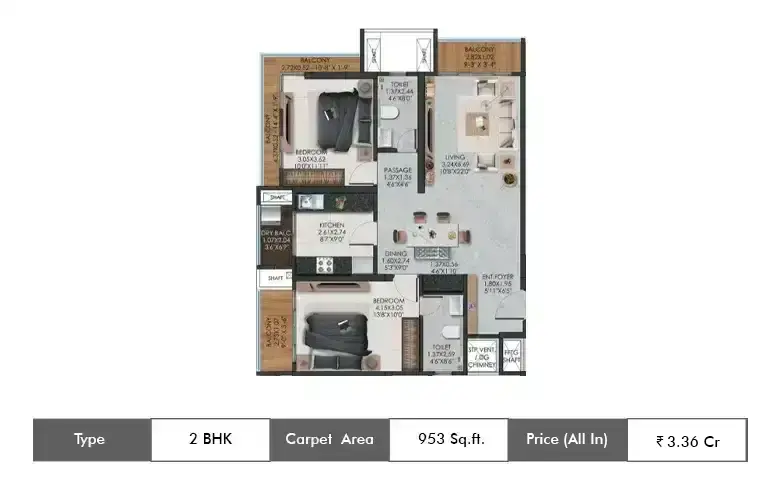 2 BHK-953 Sq.ft.