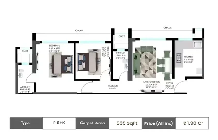 2 BHK-535 Sq.ft.