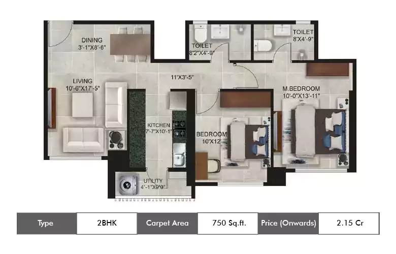 2 BHK-750 Sq.ft.