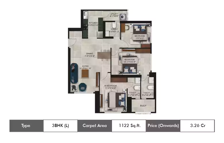 3 BHK-1122 Sq.ft.