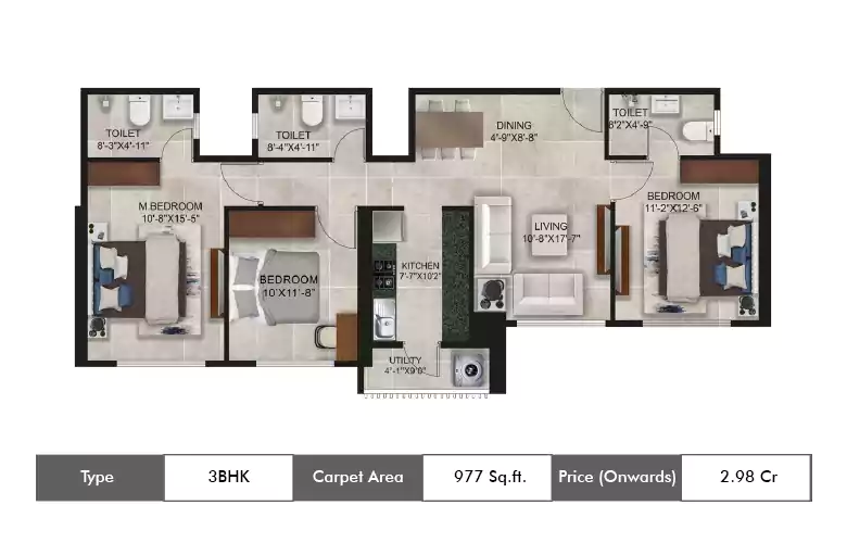 3 BHK-977 Sq.ft.