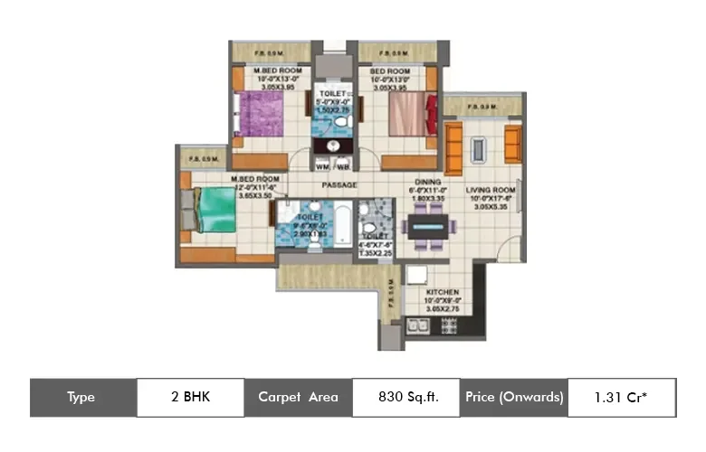 2 Bhk 830 Sq.ft.