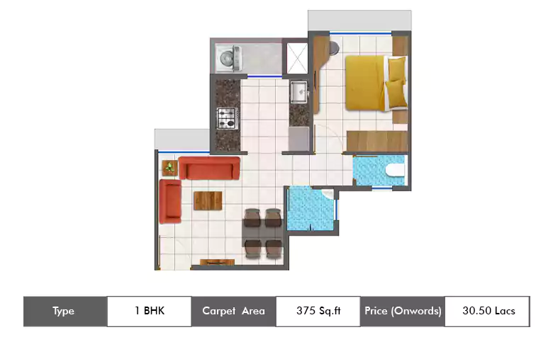 1 BHK-375 Sq.ft.