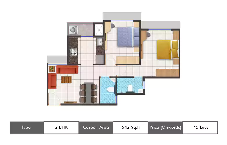 2 BHK-542 Sq.ft.