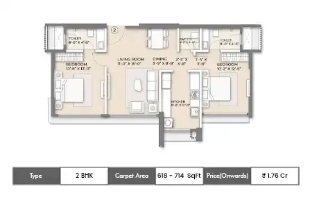 2 BHK 618-714 SqFt