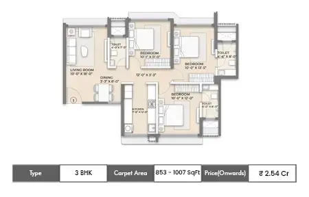 3 BHK 853-1007 SqFt