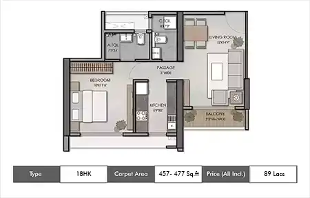 1 BHK-457-477 Sq.ft.