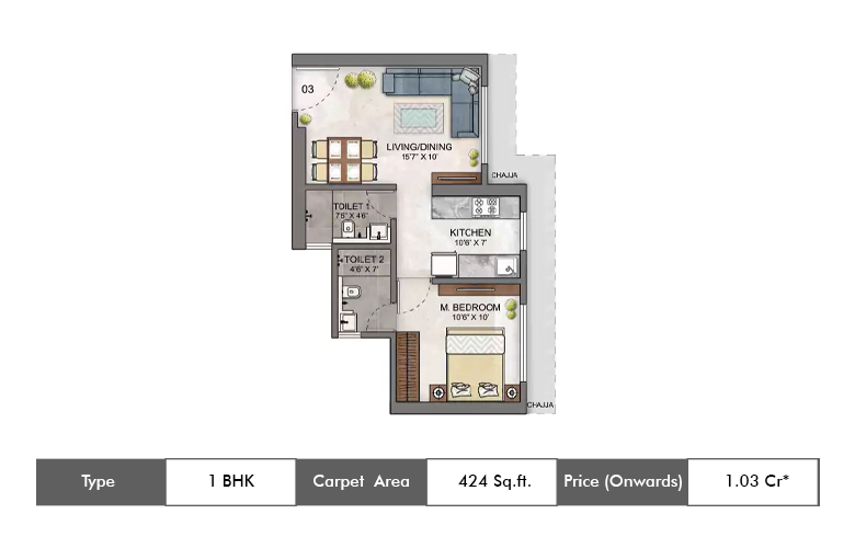 1 bhk-424 Sq.ft.