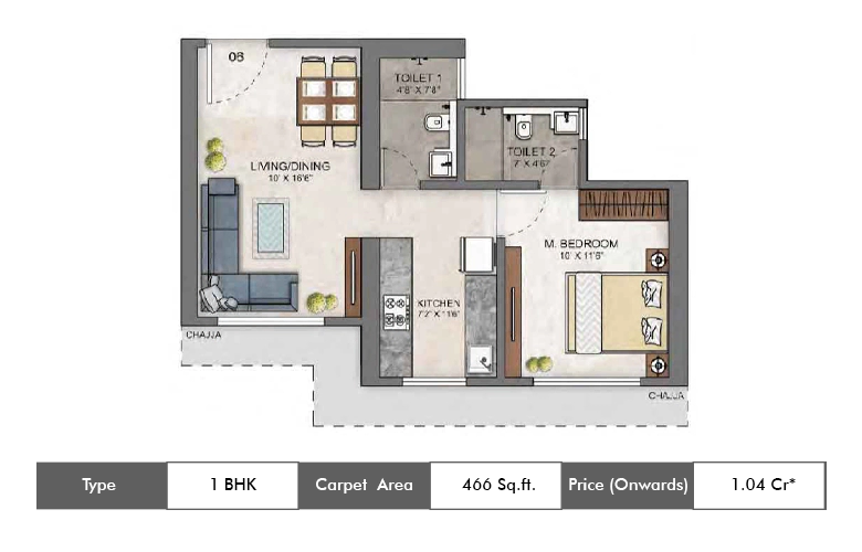 1 bhk-466 Sq.ft.