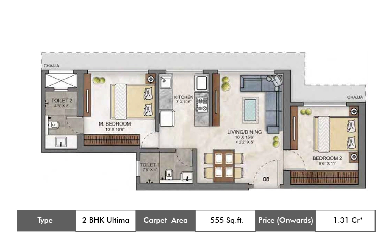 2 bhk Ultima-555 Sq.ft.
