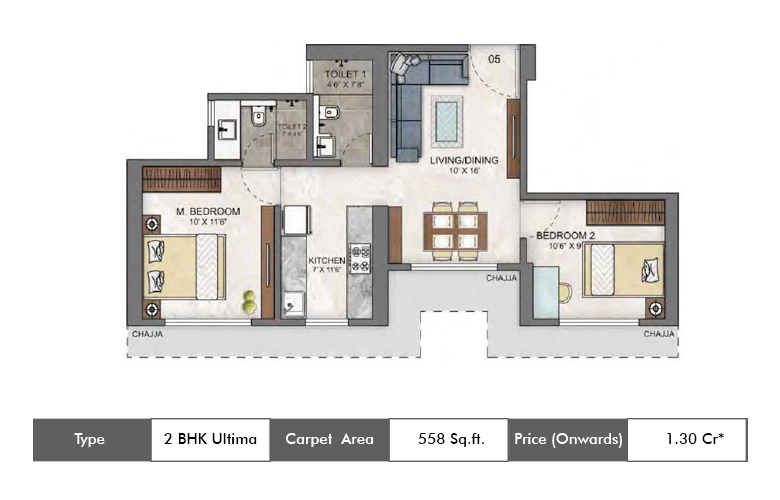 2 bhk Ultima-558 Sq.ft.