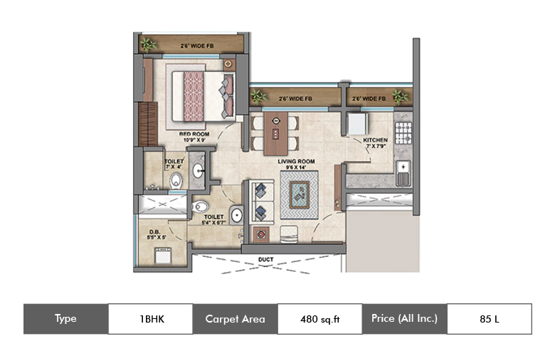 1 BHK-480 Sq.ft.