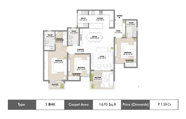 3 Bhk-1670 Sq.ft.