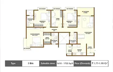 3 BHK-1610-1735 Sq.ft.