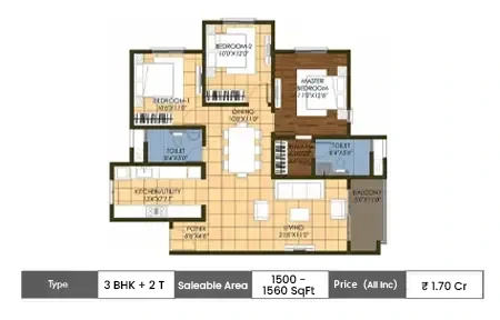 3 BHK 1500 - 1560 SqFt