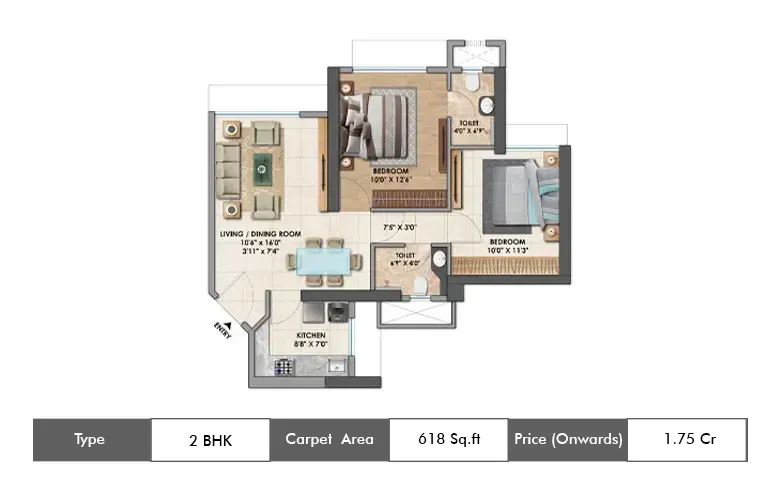 2 BHK 618 Sq.ft.