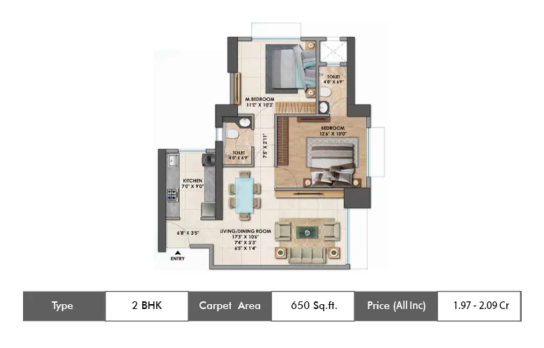 2 BHK 650 Sq.ft.