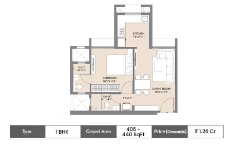 1 BHK-405-440 SqFt