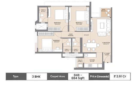 3 BHK-848-884 SqFt