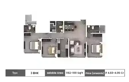 3 BHK 1162-1191 SqFt