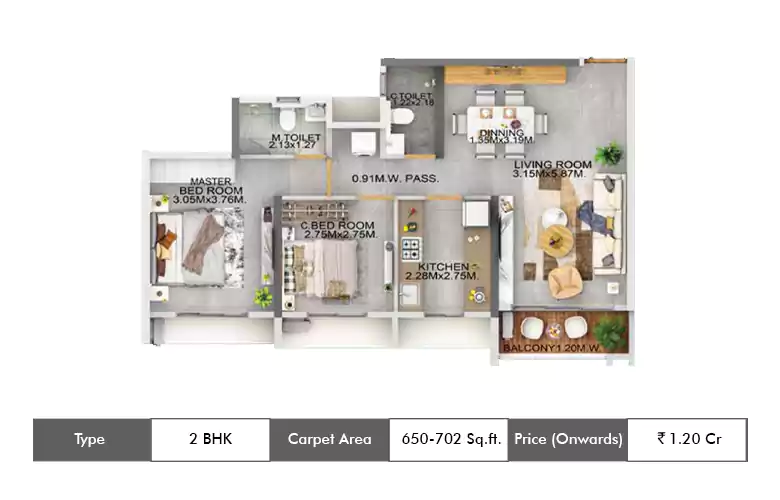 2 BHK-650-702 Sq.ft.