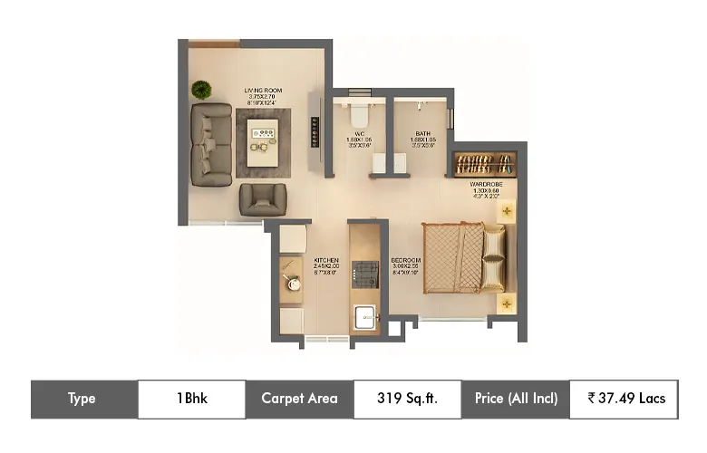 1 BHK-319 Sq.ft.