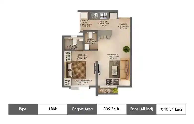 1 BHK-339 SqFt