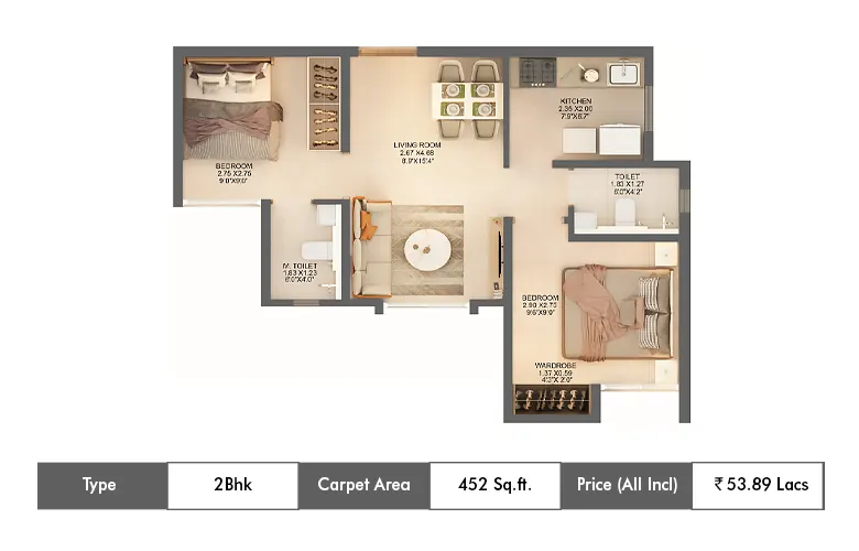 2 BHK-452 Sq.ft.