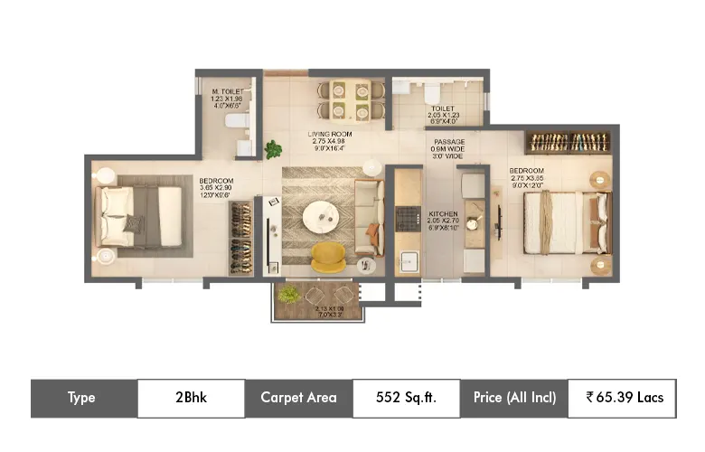2 BHK-552 Sq.ft.