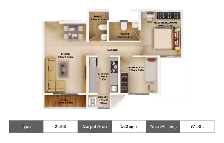 2 BHK 580 Sq.ft