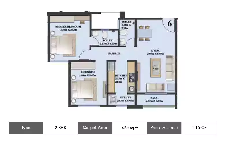 2 BHK 675 Sq.ft