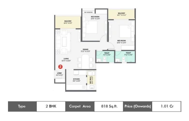 2 Bhk-818 Sq.ft.