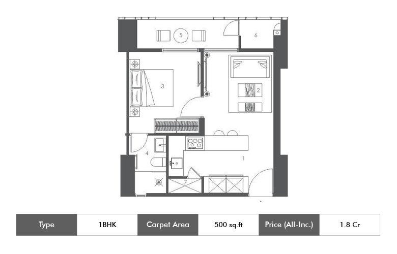 1 BHK-500 Sq.ft.