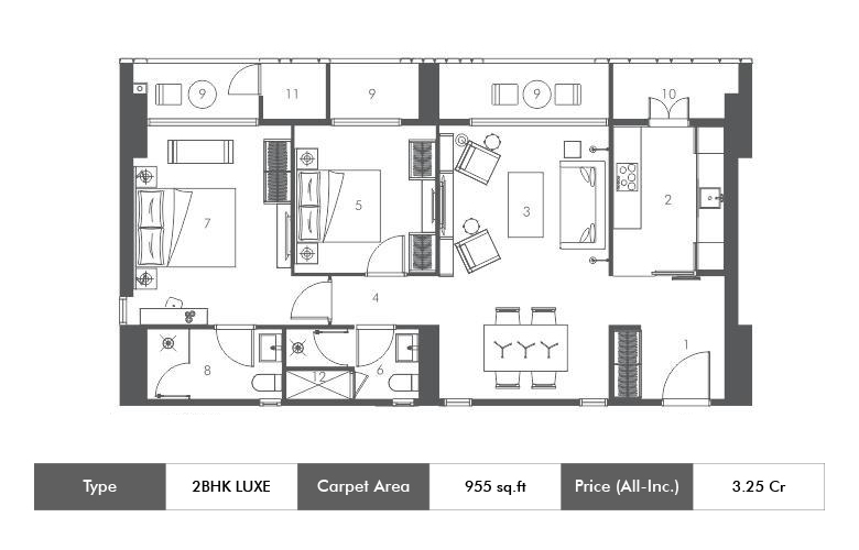 2 BHK-955 Sq.ft.