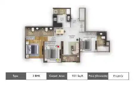 3 BHK 931 Sq.ft