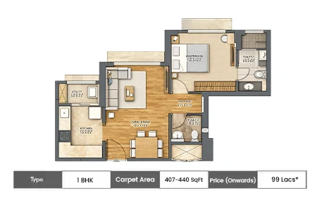 1 BHK-407 SqFt