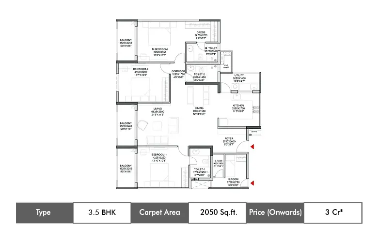 3.5 BHK-2050 Sq.ft.
