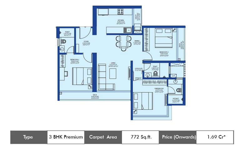 3 Bhk-772 Sq.ft