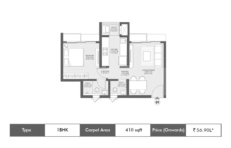 1 BHK 410 Sq.ft