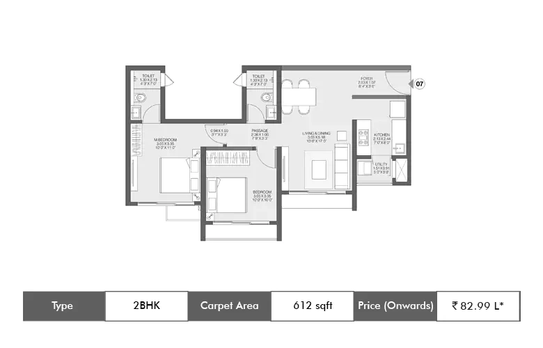 2 BHK 612 Sq.ft