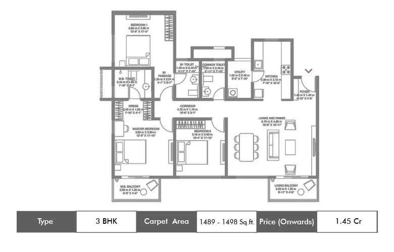 3 Bhk-1489 Sq.ft