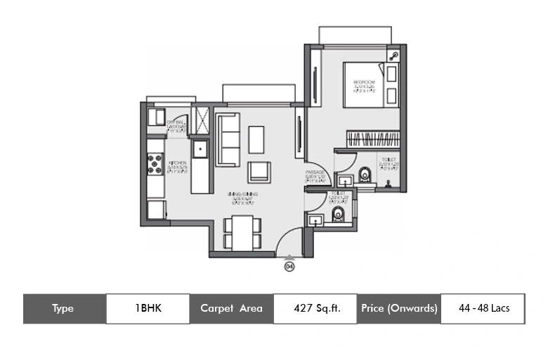 1 BHK-427  Sq.ft.