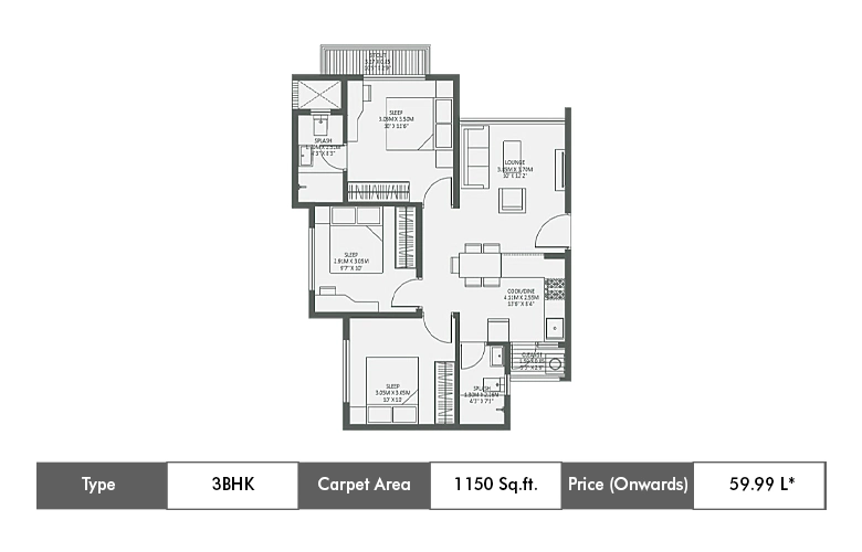 3 BHK 1150 Sq.ft